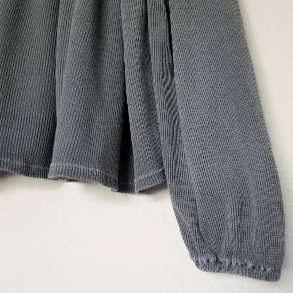 Lucky Brand Waffle Knit Peplum Top L Ebony Grey 100% Cotton Oversized Babydoll - Picture 11 of 16